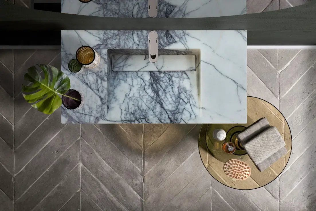 Turkish Marble Wall Mount Bathroom Sink Polished 20x40 Hidden Drain by GobekDesign