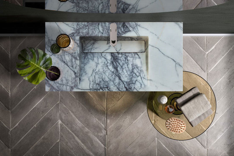 New York Marble Wall-mount Bathroom Sink Hidden Drain Polished (W)20" (L)40" (H)8" by GobekDesign