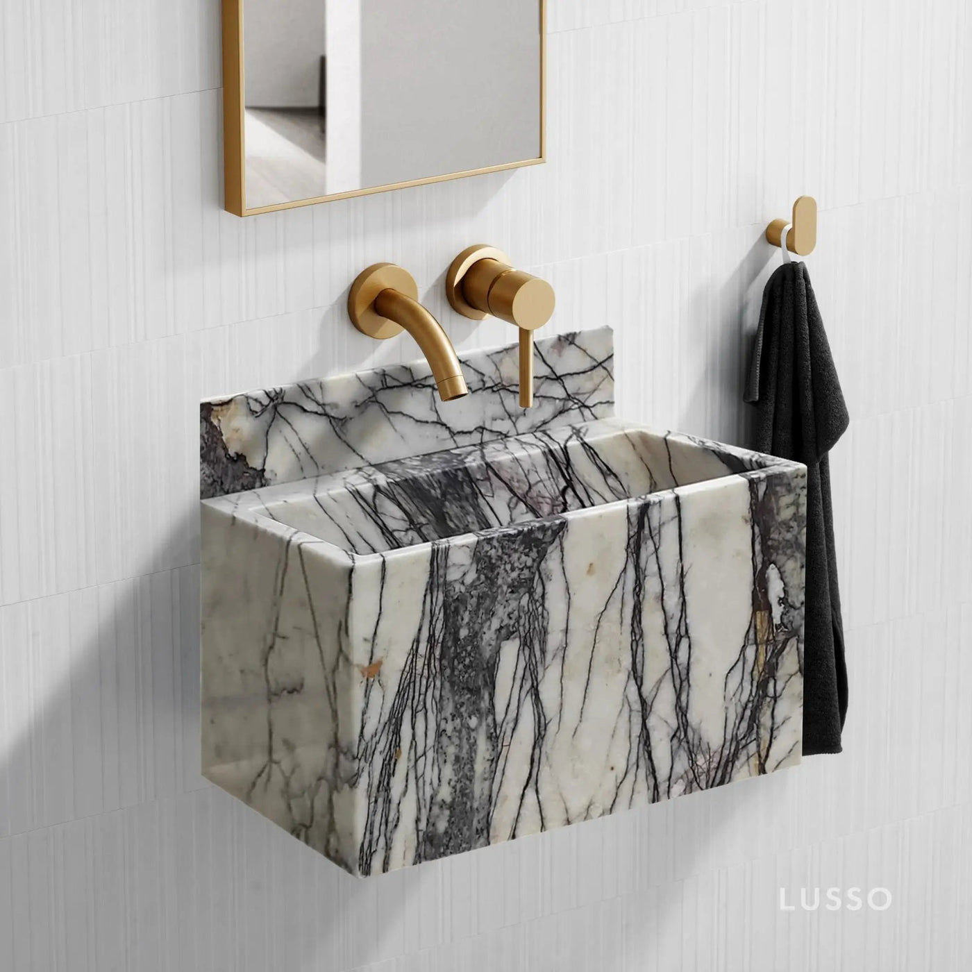 Turkish Marble Wall-Mount Bathroom Sink with Backsplash 16 x 24 x 12 by GobekDesign