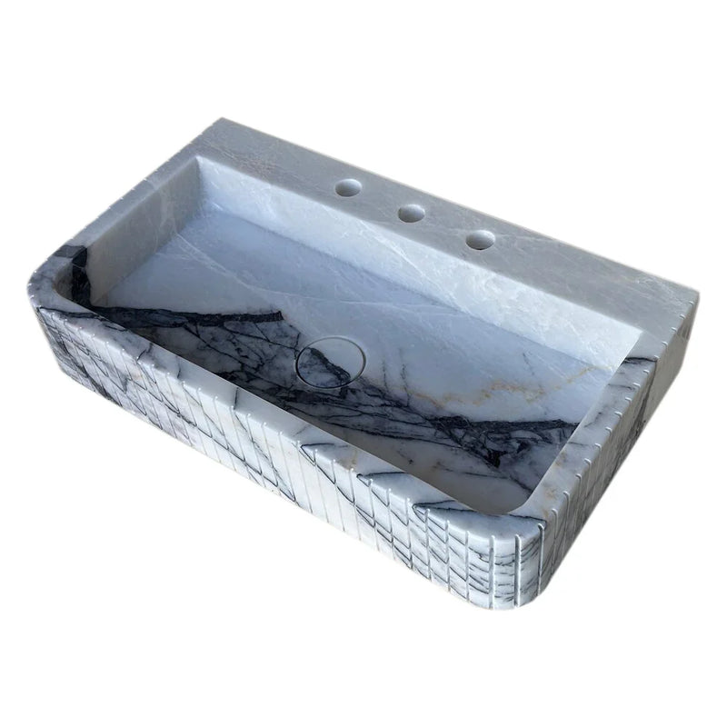 New York Marble Wall-mount Bathroom Sink Fluted Front and Edges (W)16" (L)28" (H)5" by GobekDesign
