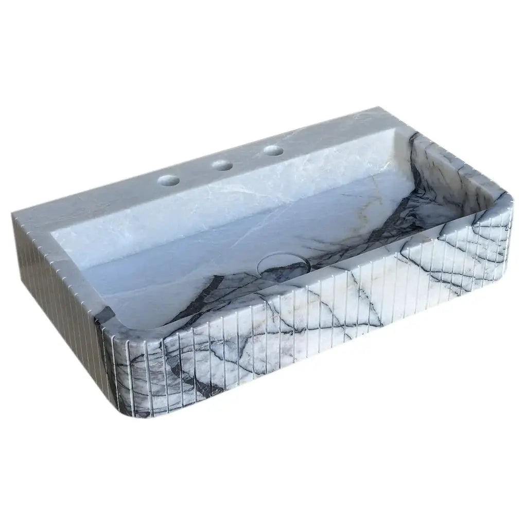 Premium Turkish New York Marble Wall Mount Bathroom Sink Fluted 28 x 16 x 5 Inches by GobekDesign
