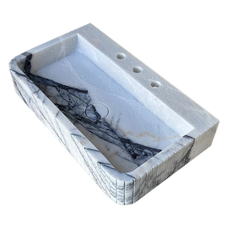 New York Marble Wall-mount Bathroom Sink Fluted Front and Edges (W)16" (L)28" (H)5" by GobekDesign