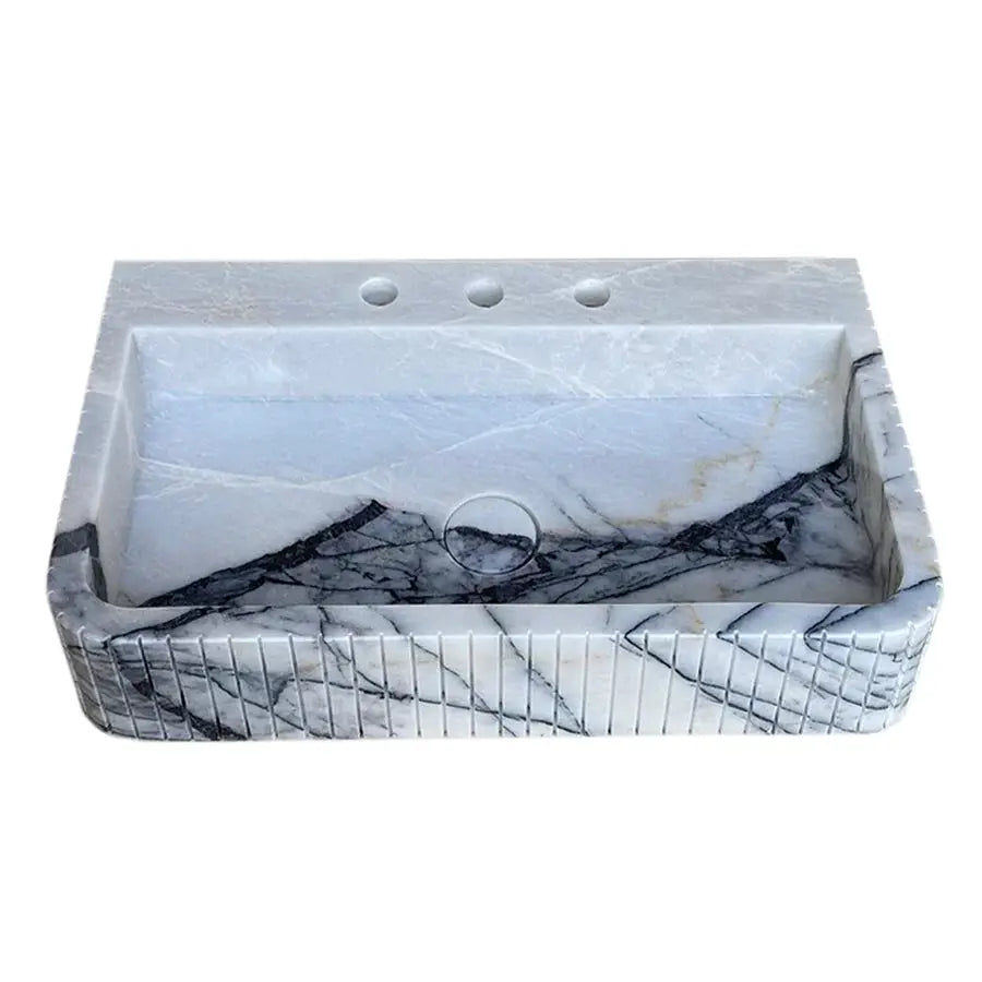 Premium Turkish New York Marble Wall Mount Bathroom Sink Fluted 28 x 16 x 5 Inches by GobekDesign