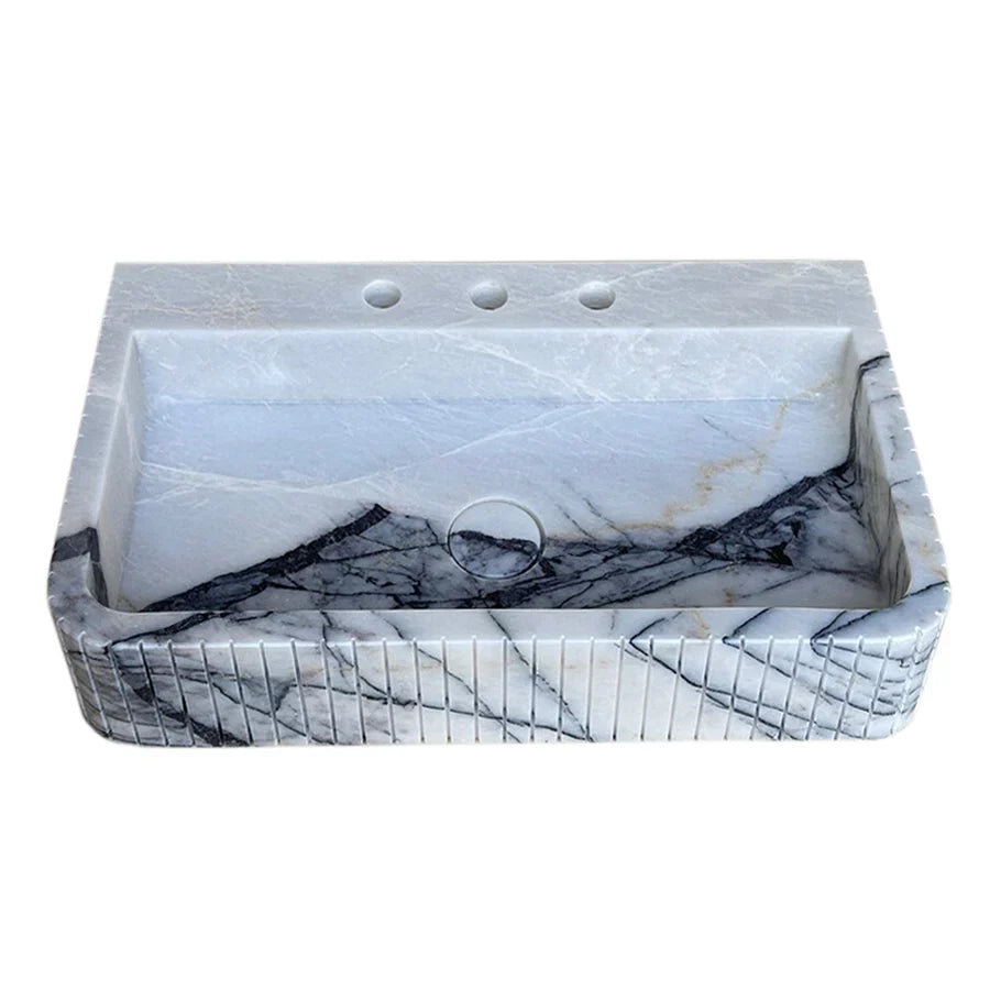 New York Marble Wall-mount Bathroom Sink Fluted Front and Edges (W)16" (L)28" (H)5" by GobekDesign