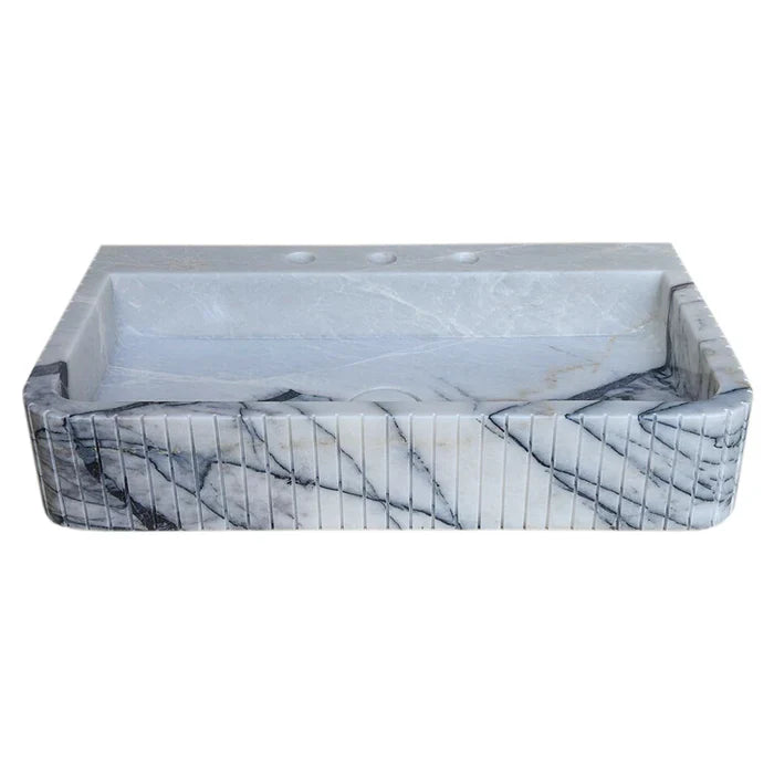 New York Marble Wall-mount Bathroom Sink Fluted Front and Edges (W)16" (L)28" (H)5" by GobekDesign