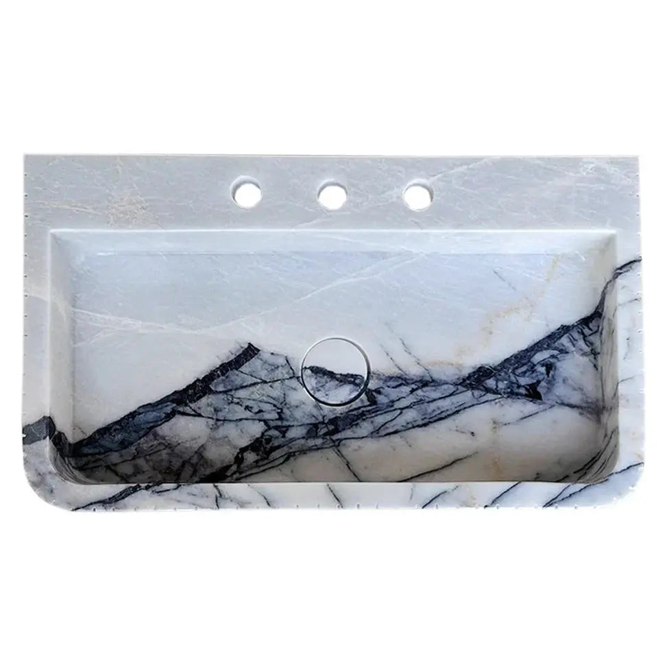 Premium Turkish New York Marble Wall Mount Bathroom Sink Fluted 28 x 16 x 5 Inches by GobekDesign