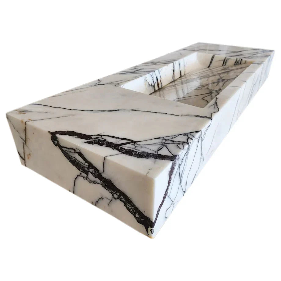 New York Marble Wall-mount Bathroom Sink Hidden Drain Polished (W)16" (L)43" (H)6" by GobekDesign
