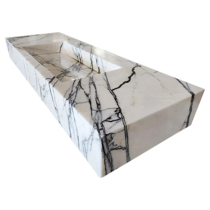 New York Marble Wall-mount Bathroom Sink Hidden Drain Polished (W)16" (L)43" (H)6" by GobekDesign