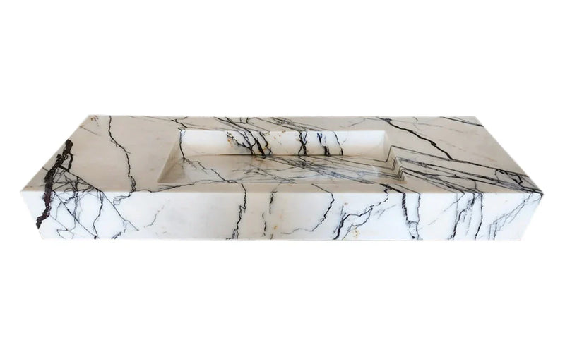 New York Marble Wall-mount Bathroom Sink Hidden Drain Polished (W)16" (L)43" (H)6" by GobekDesign