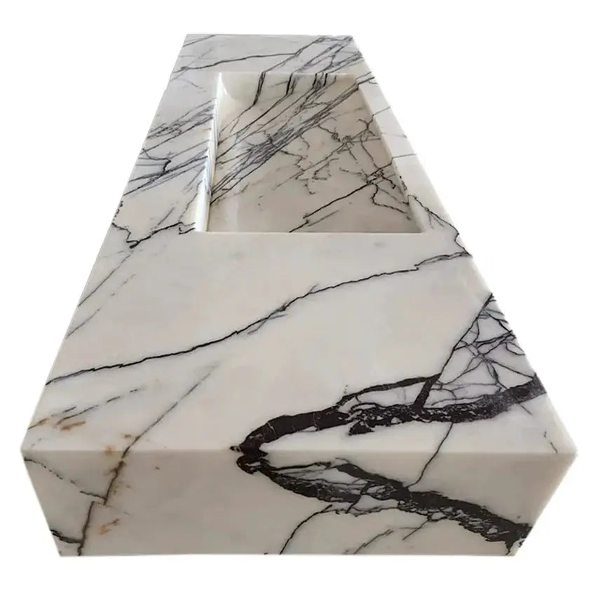 Turkish Marble Wall-mount Rectangular Bathroom Sink 43 Inch - Polished by GobekDesign
