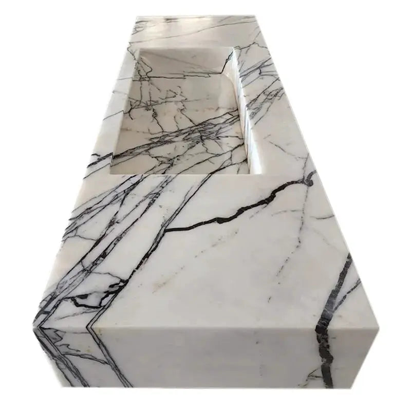 Turkish Marble Wall-mount Rectangular Bathroom Sink 43 Inch - Polished by GobekDesign