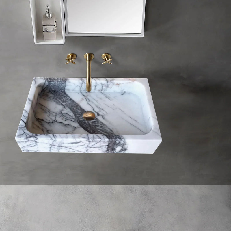 New York Marble Rectangular Wall-mount Bathroom Sink Polished (W)16" (L)24" (H)5" by GobekDesign