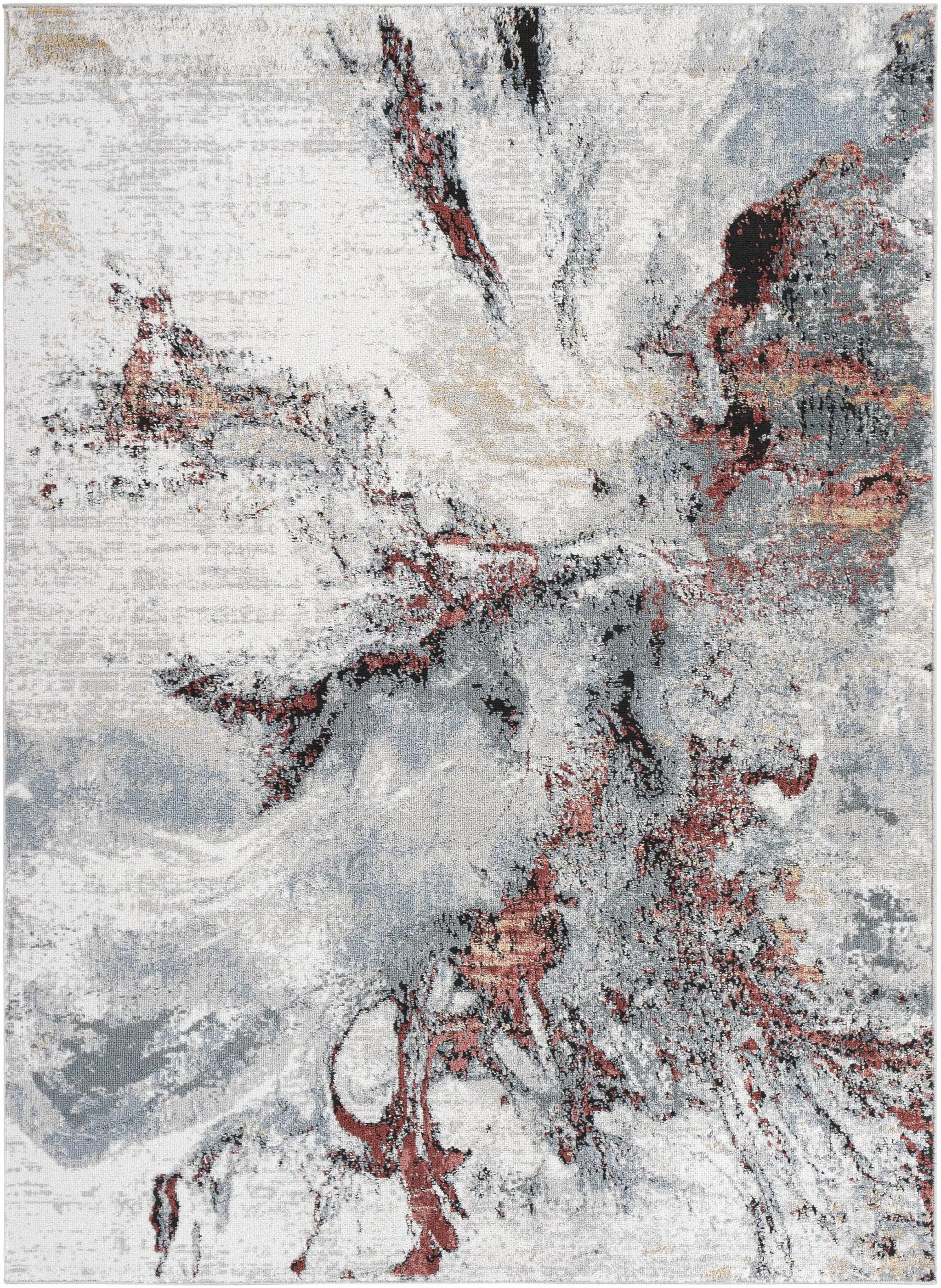 Kirkland Silver-Red Marble Rug by Boutique Rugs