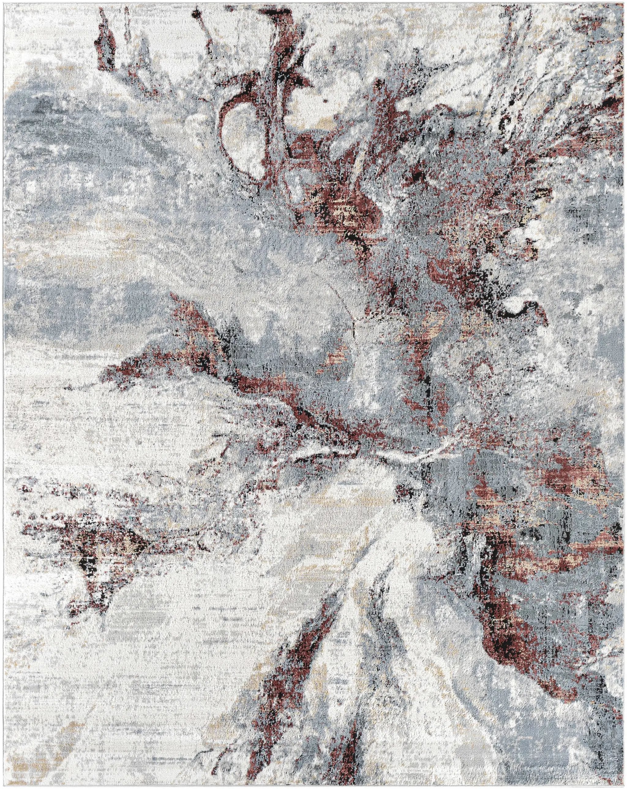 Kirkland Silver-Red Marble Rug by Boutique Rugs