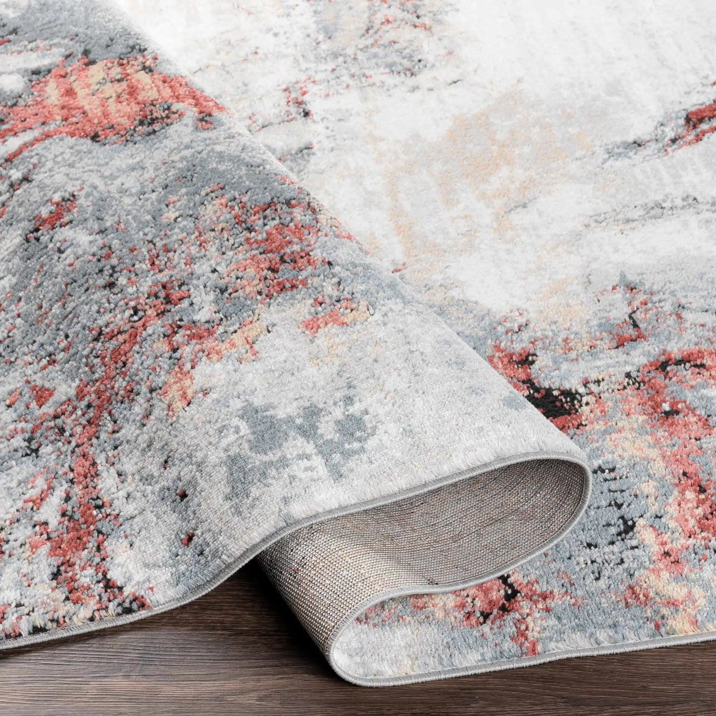 Kirkland Silver-Red Marble Rug by Boutique Rugs