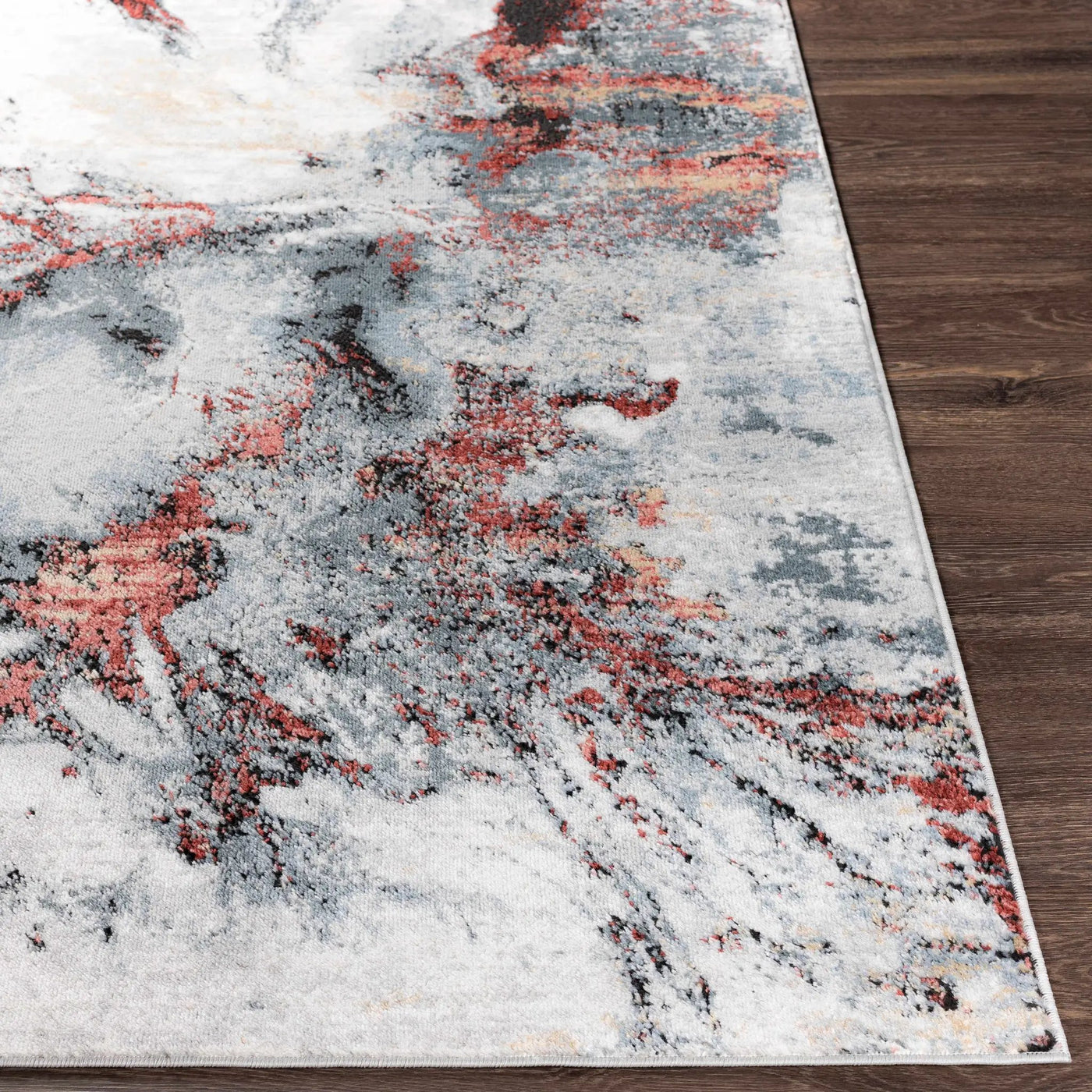 Kirkland Silver-Red Marble Rug by Boutique Rugs