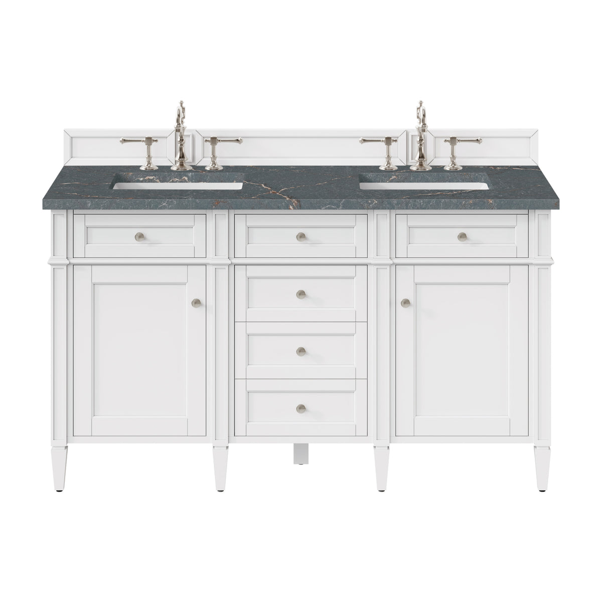 James Martin Brittany 60" Double Bathroom Vanity, Bright White with Parisien Bleu (FreePower) countertop