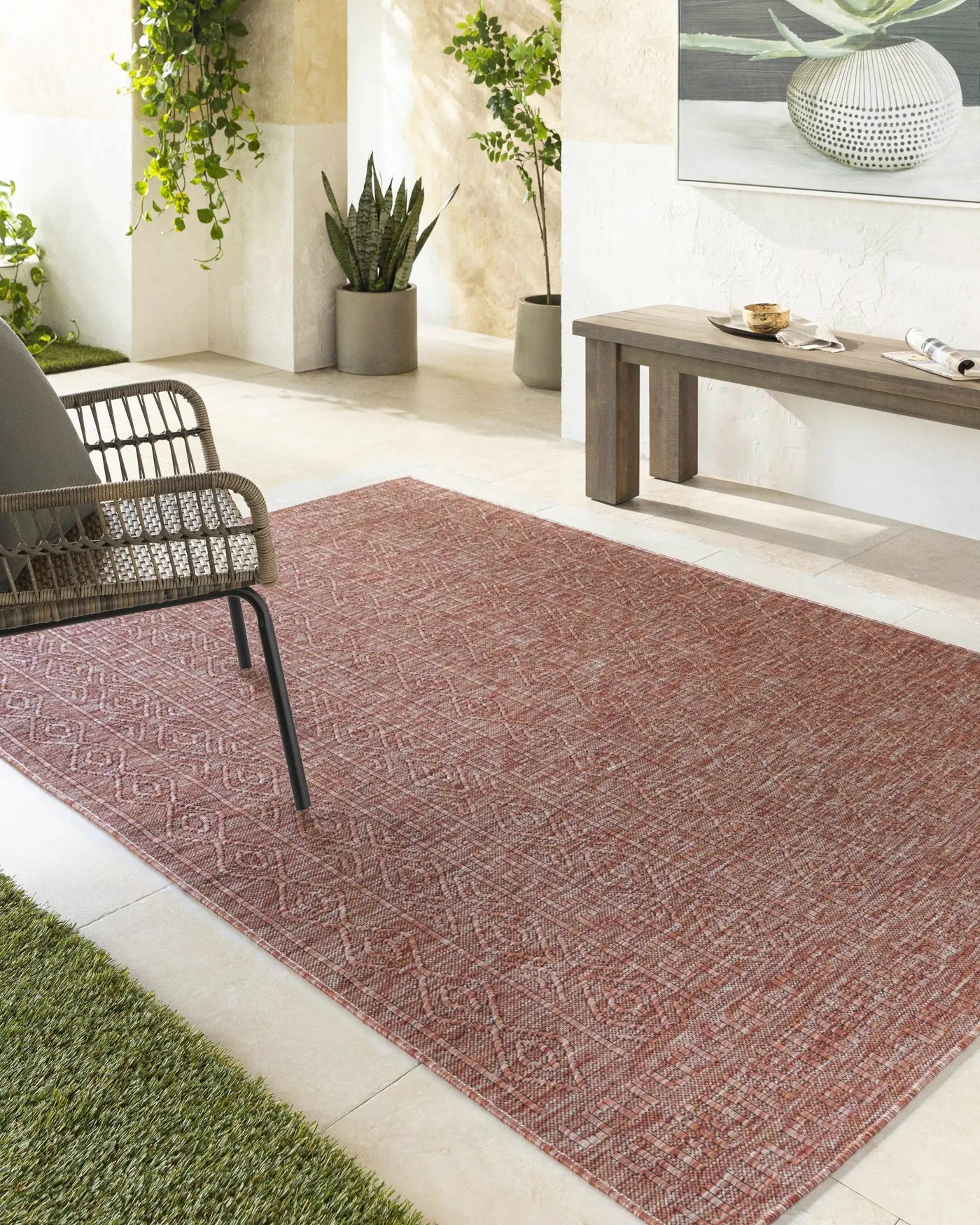 Nuela Burgundy Outdoor Area Rug - Clearance by Boutique Rugs