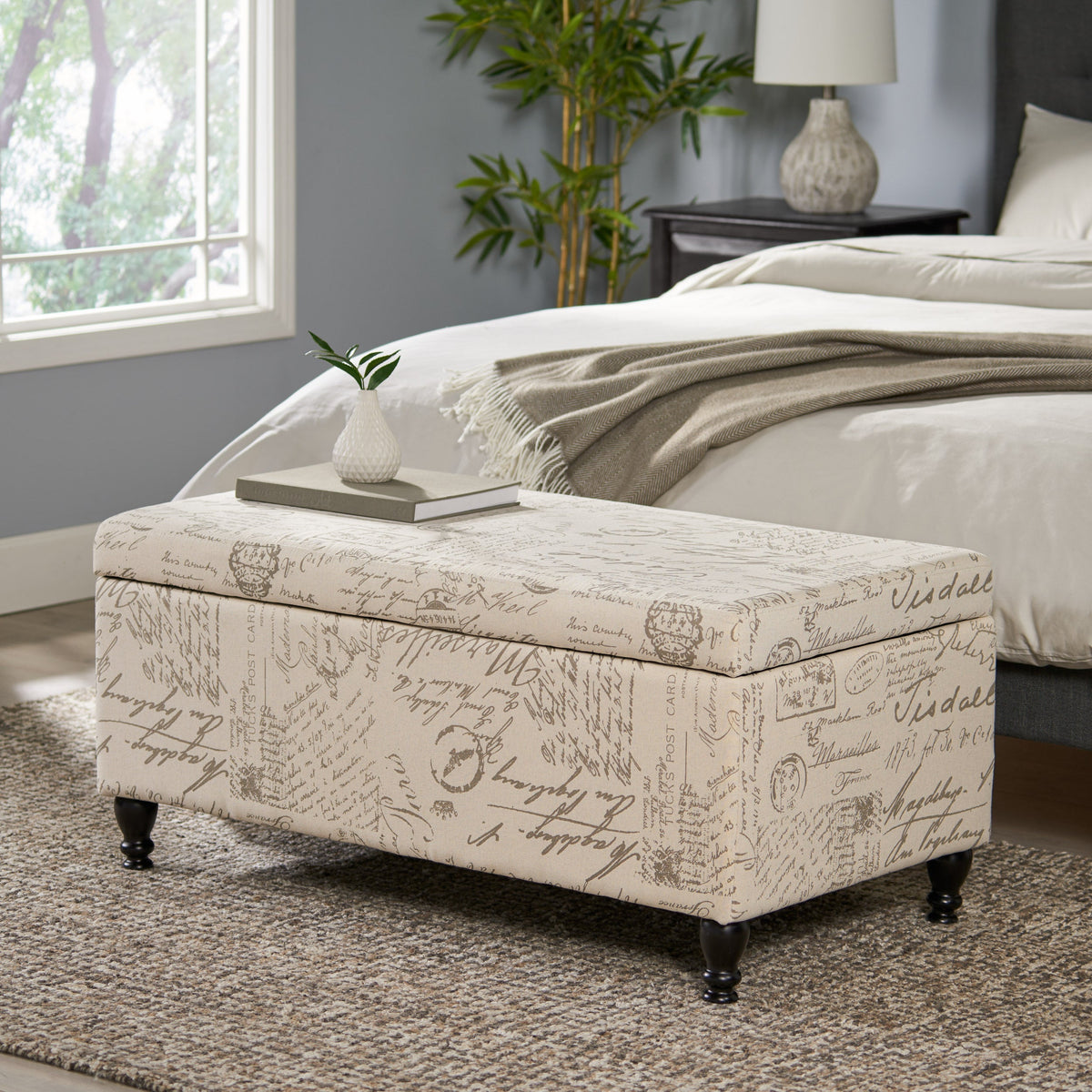 Tufted Storage Ottoman with Nailhead Trim - Fabric Storage Bench, photo 3 of 11