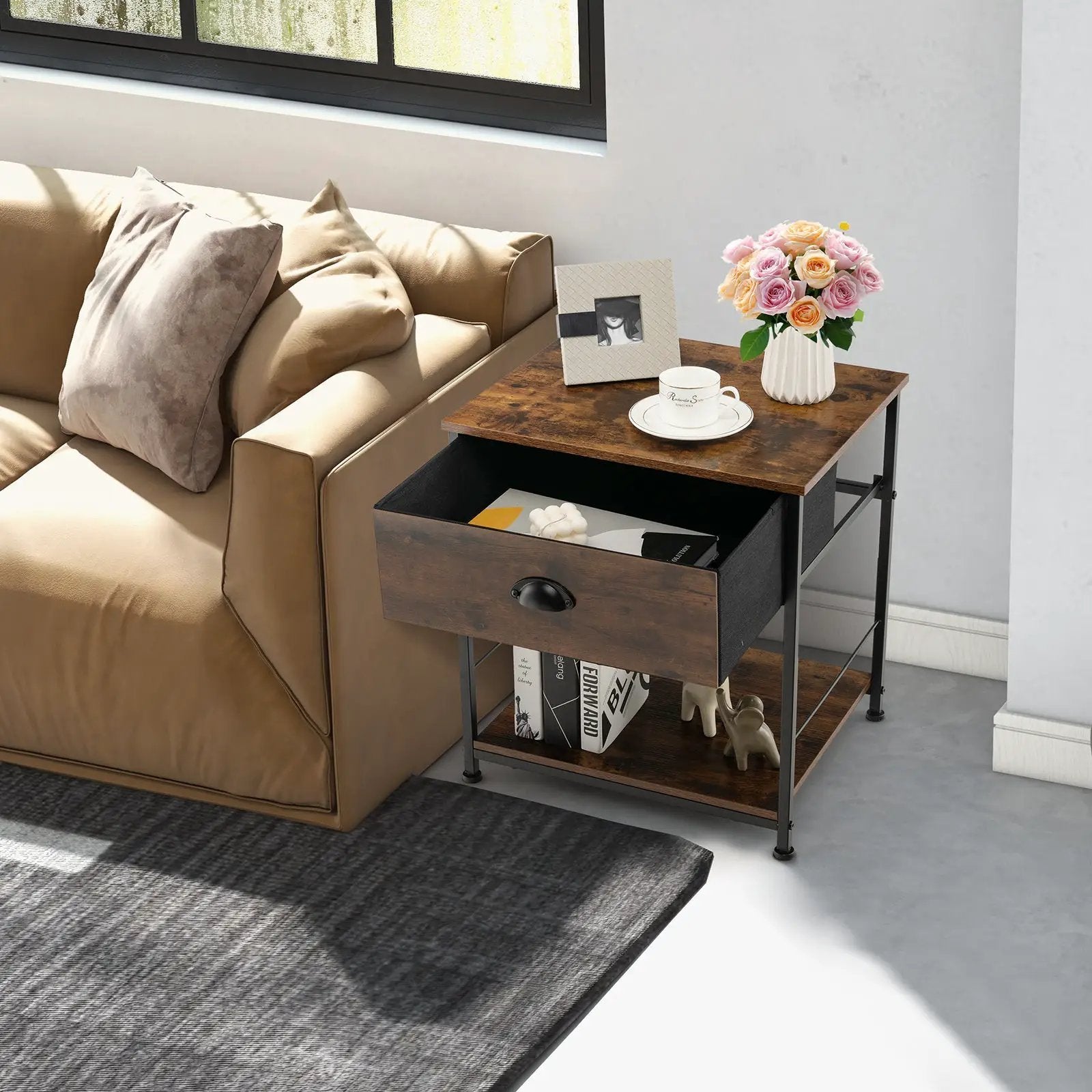 2 Tiers Nightstand with Open Storage Shelf for Living Room Bedroom by DirectDeals