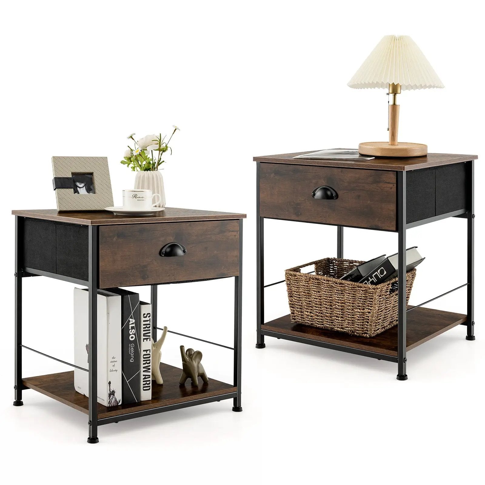2 Tiers Nightstand with Open Storage Shelf for Living Room Bedroom by DirectDeals