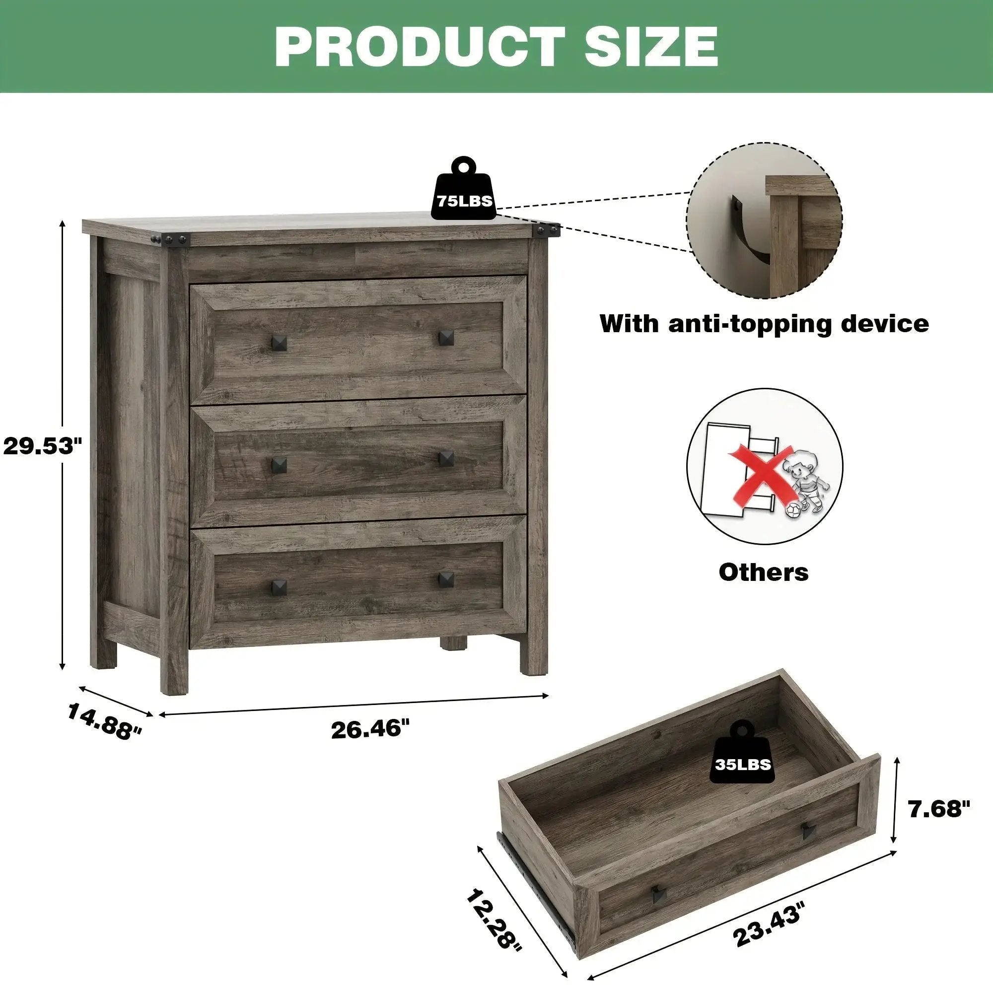 Nightstand - 3-Drawer White 27 by House Of Avana