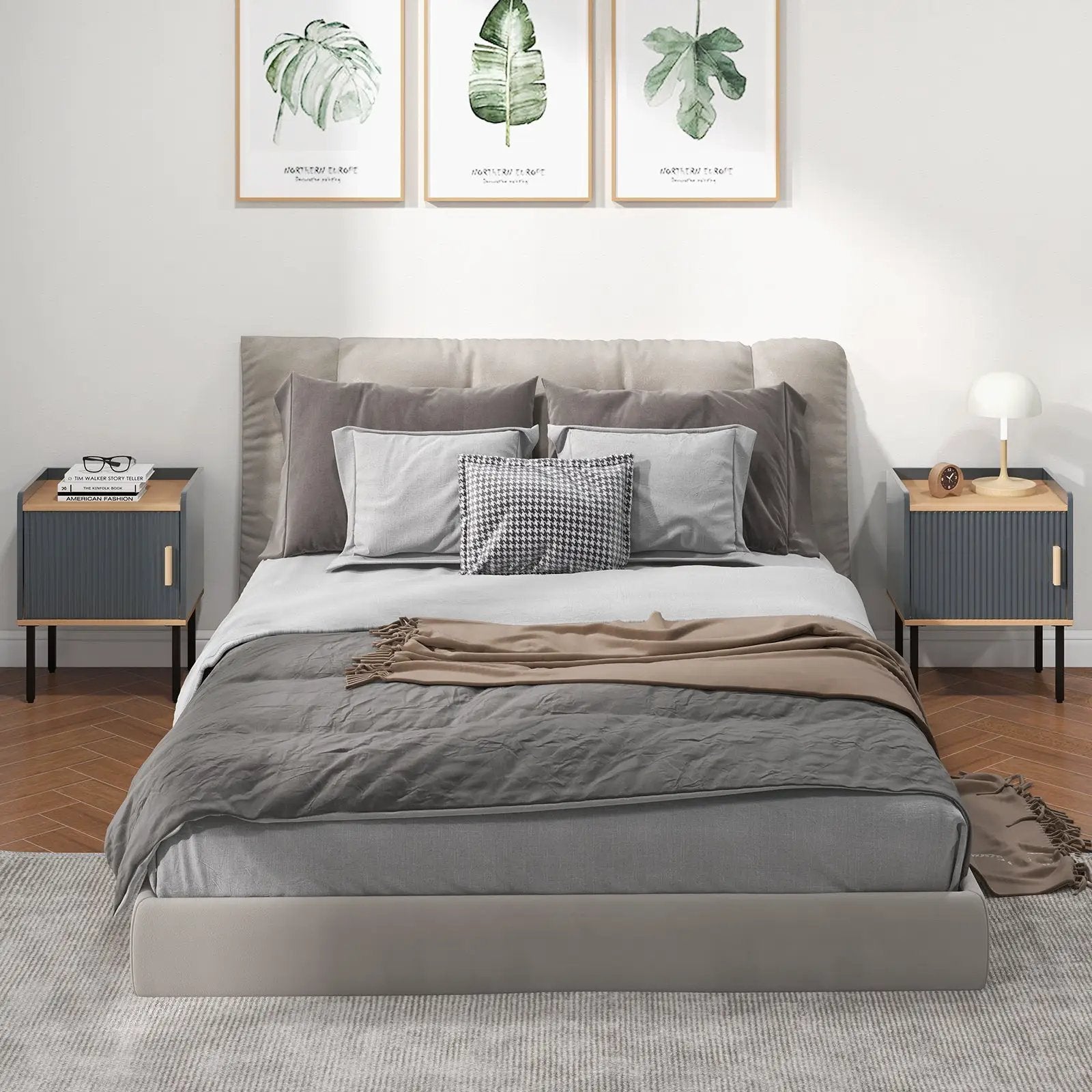 Nightstand Bedside End Table with Door Cabinet for Living Room Bedroom-Gray by DirectDeals
