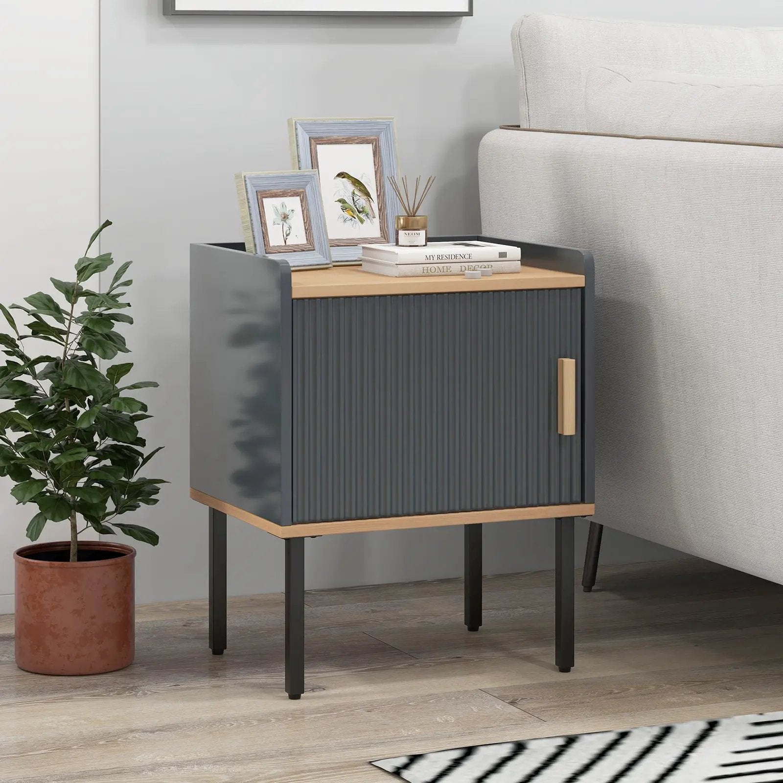 Nightstand Bedside End Table with Door Cabinet for Living Room Bedroom-Gray by DirectDeals