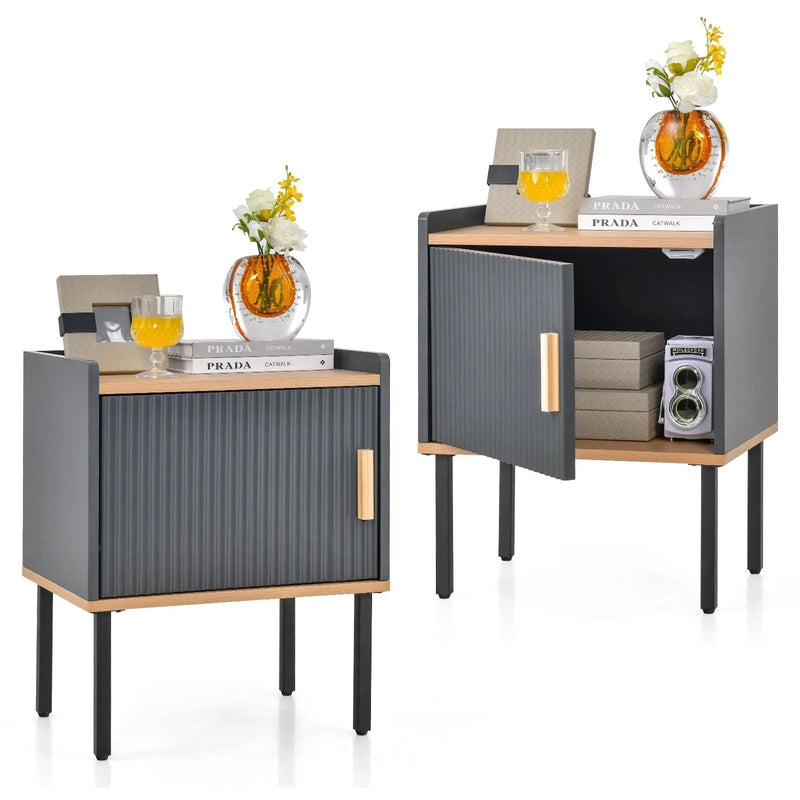 Nightstand Bedside End Table with Door Cabinet for Living Room Bedroom-Gray by DirectDeals