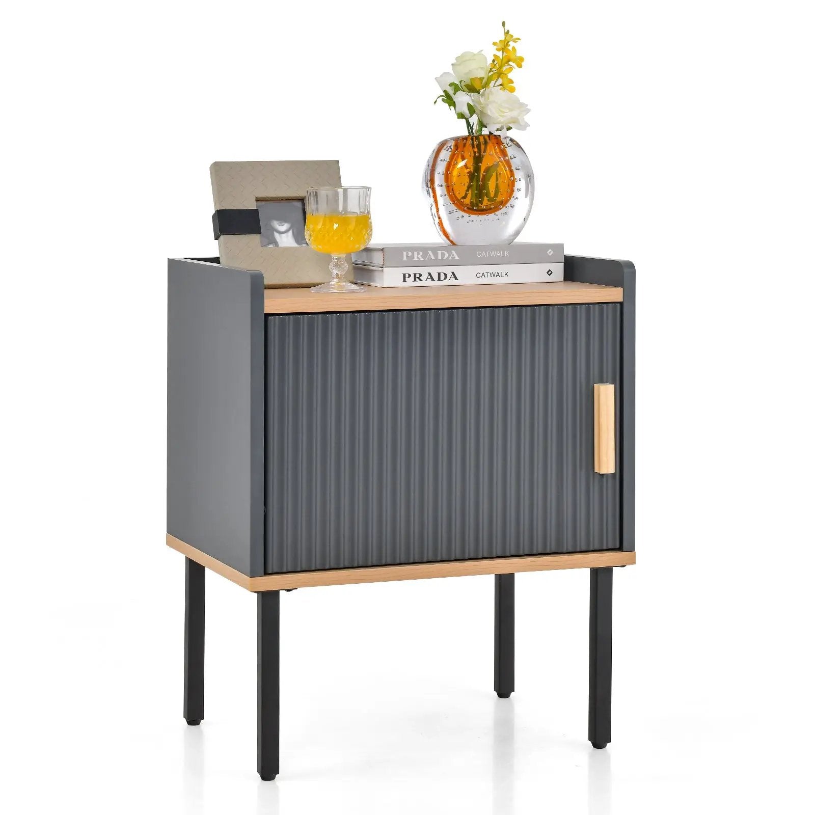 Nightstand Bedside End Table with Door Cabinet for Living Room Bedroom-Gray by DirectDeals