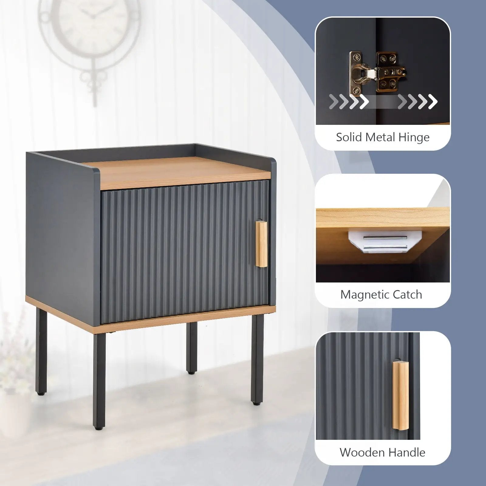 Nightstand Bedside End Table with Door Cabinet for Living Room Bedroom-Gray by DirectDeals