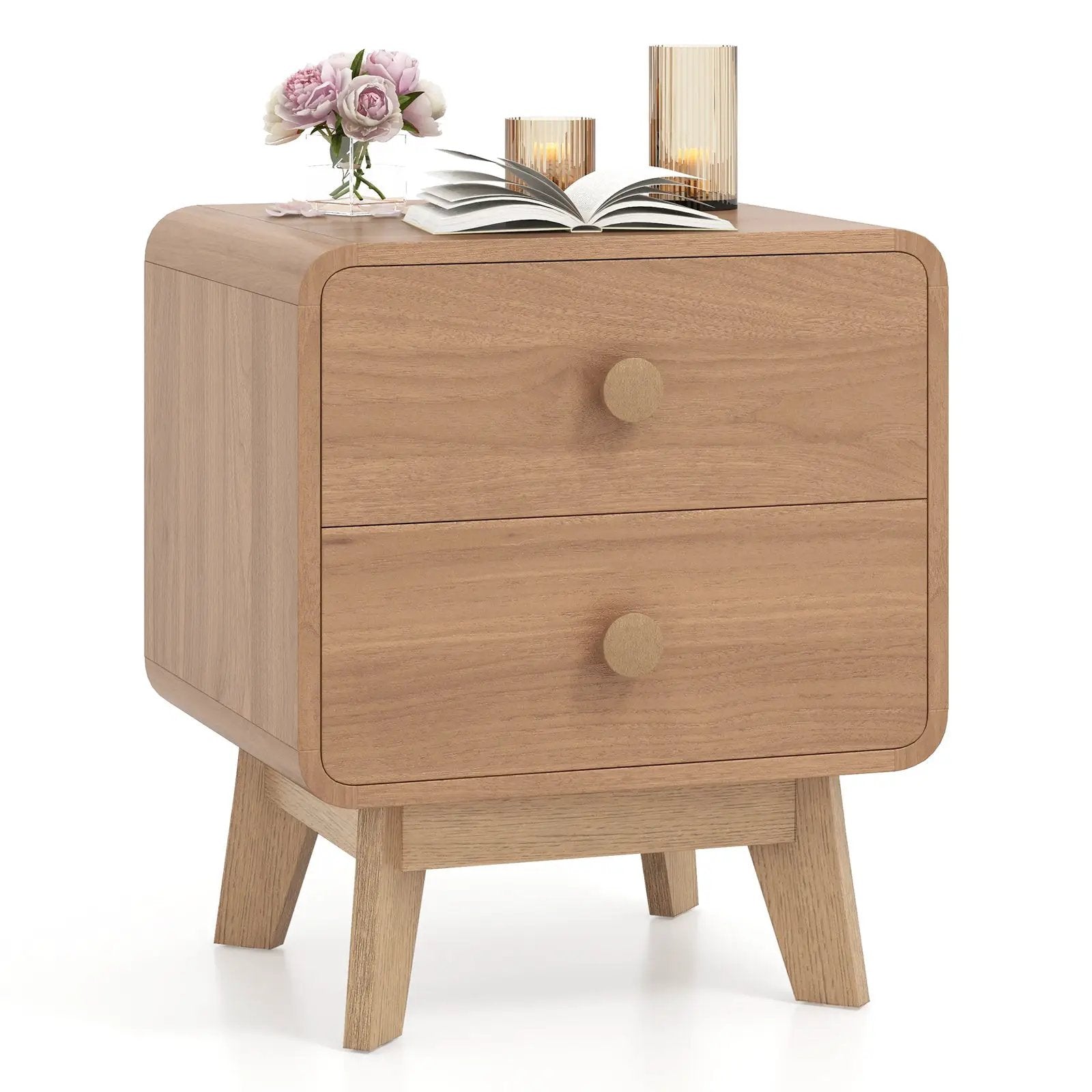Nightstand with 2 Drawers Solid Rubber Wood Legs by DirectDeals