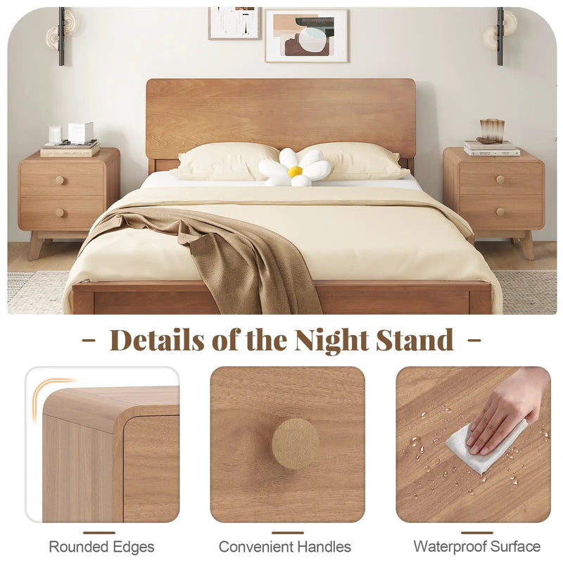 Nightstand with 2 Drawers Solid Rubber Wood Legs by DirectDeals
