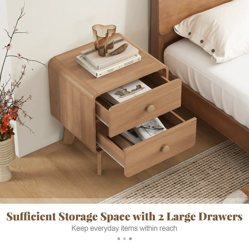 Nightstand with 2 Drawers Solid Rubber Wood Legs by DirectDeals
