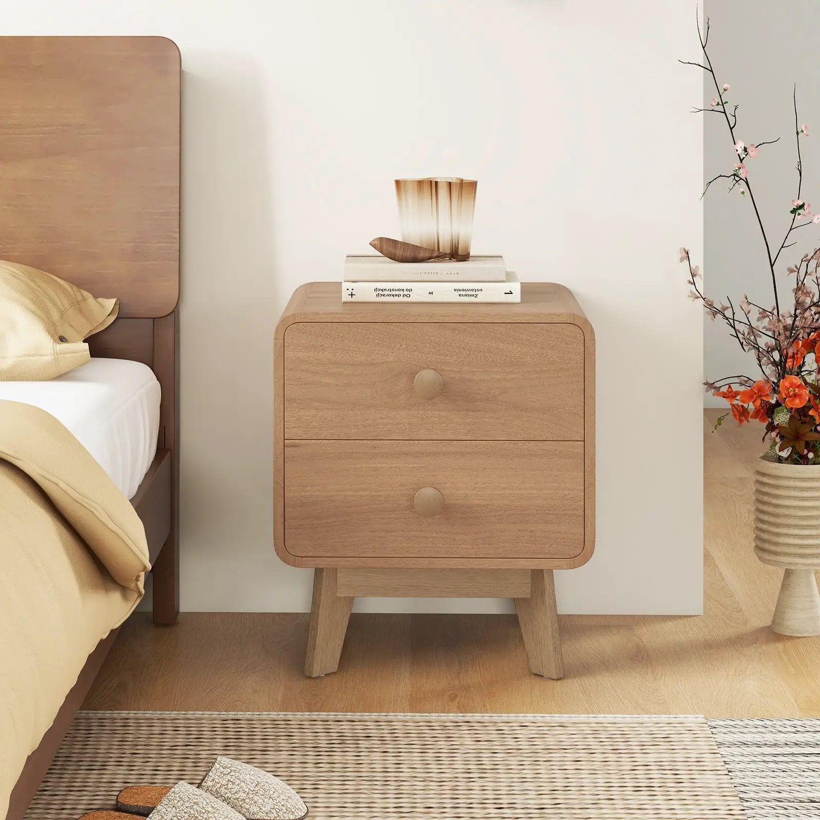 Nightstand with 2 Drawers Solid Rubber Wood Legs by DirectDeals