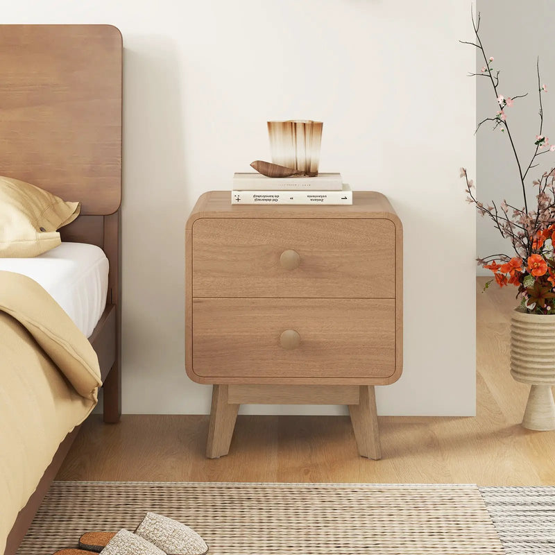 Nightstand with 2 Drawers Solid Rubber Wood Legs by DirectDeals