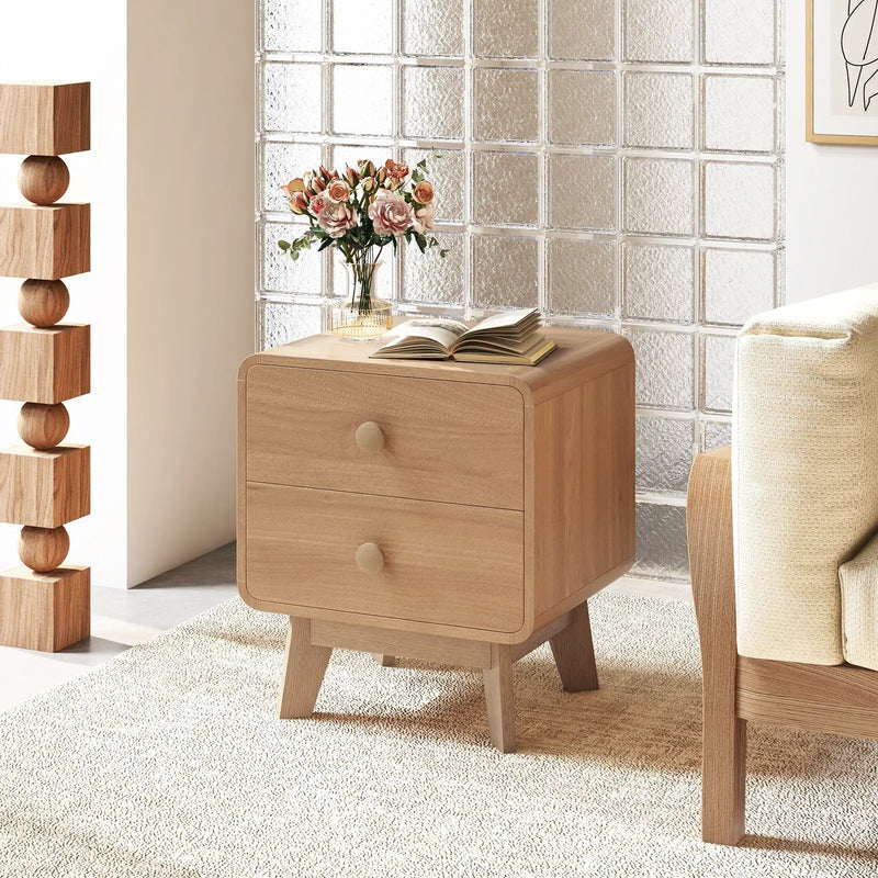 Nightstand with 2 Drawers Solid Rubber Wood Legs by DirectDeals