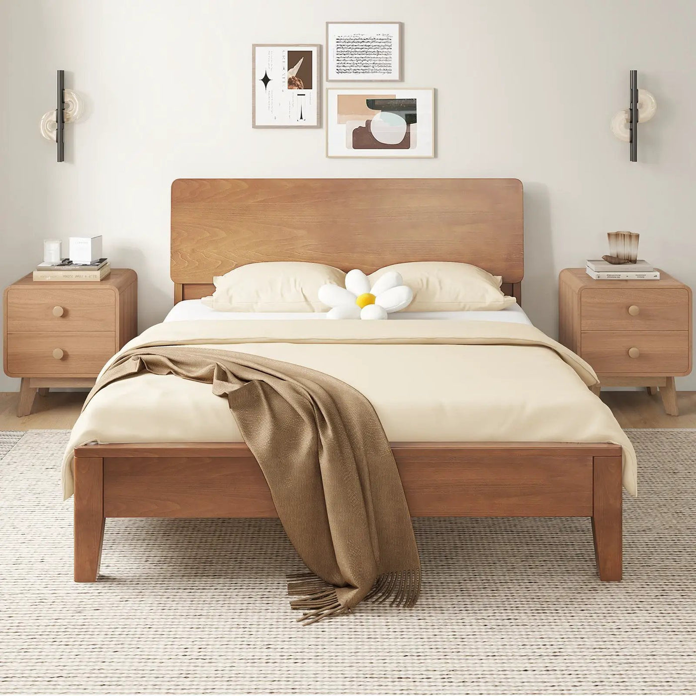 Nightstand with 2 Drawers Solid Rubber Wood Legs by DirectDeals