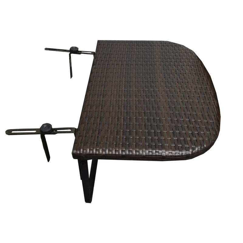 Brown Wicker Foldable Patio Balcony Table with Adjustable Clamps by Sharicks