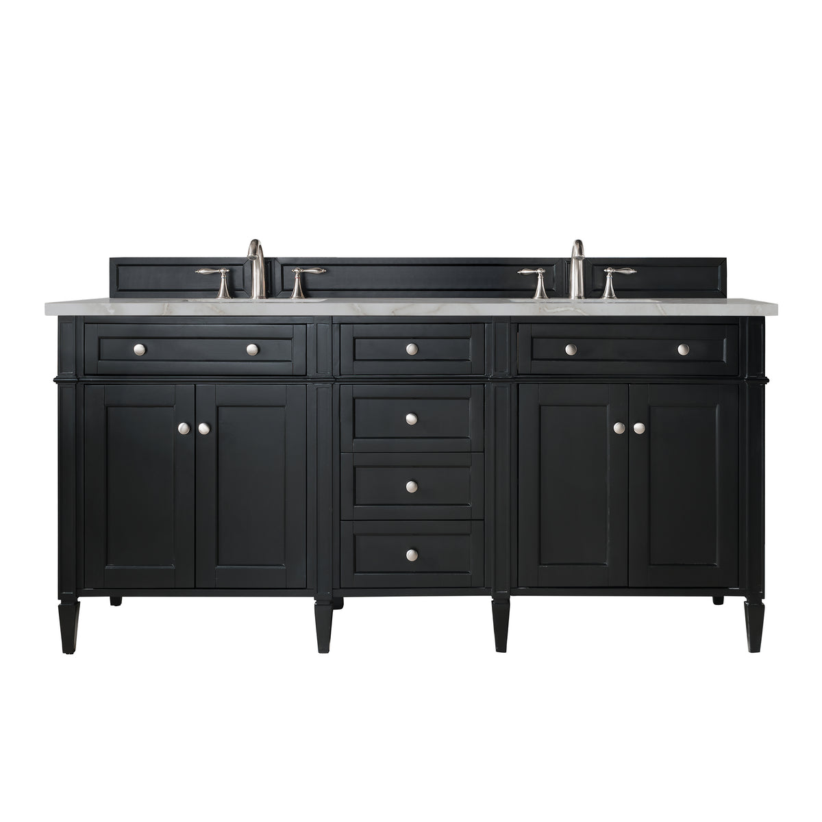 James Martin Brittany 72" Double Bathroom Vanity, Black Onyx with Victorian Silver countertop