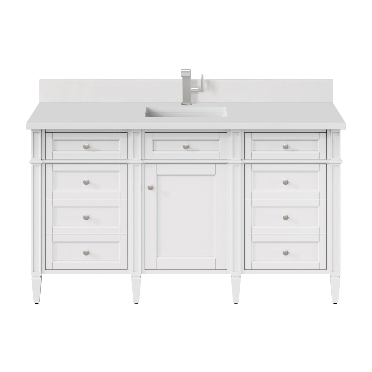 James Martin Brittany 60" Single Bathroom Vanity, Bright White with White Zeus (Single Hole, with Backsplash) countertop