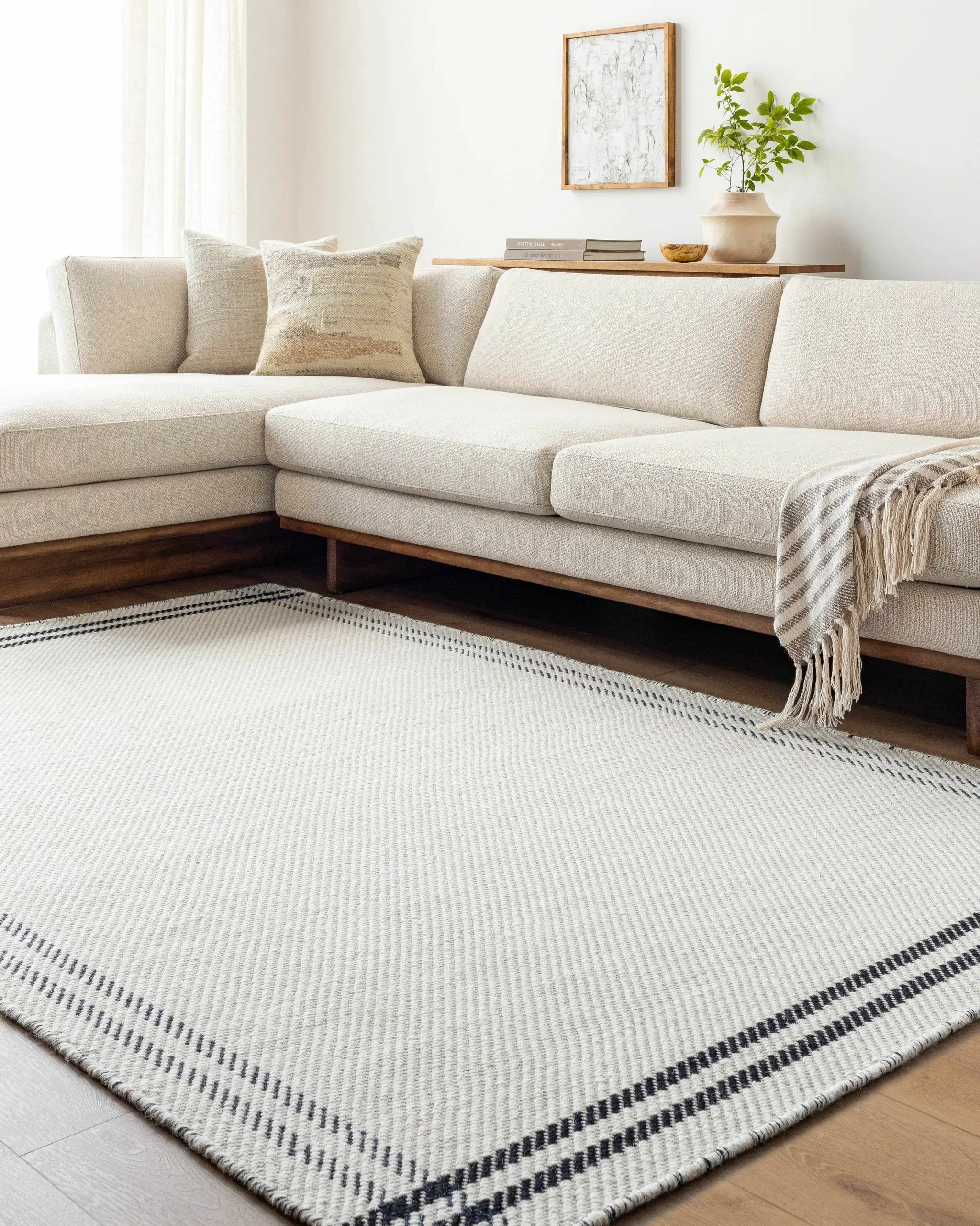 Nimue Cream & Blue Bordered Area Rug - Clearance by Boutique Rugs