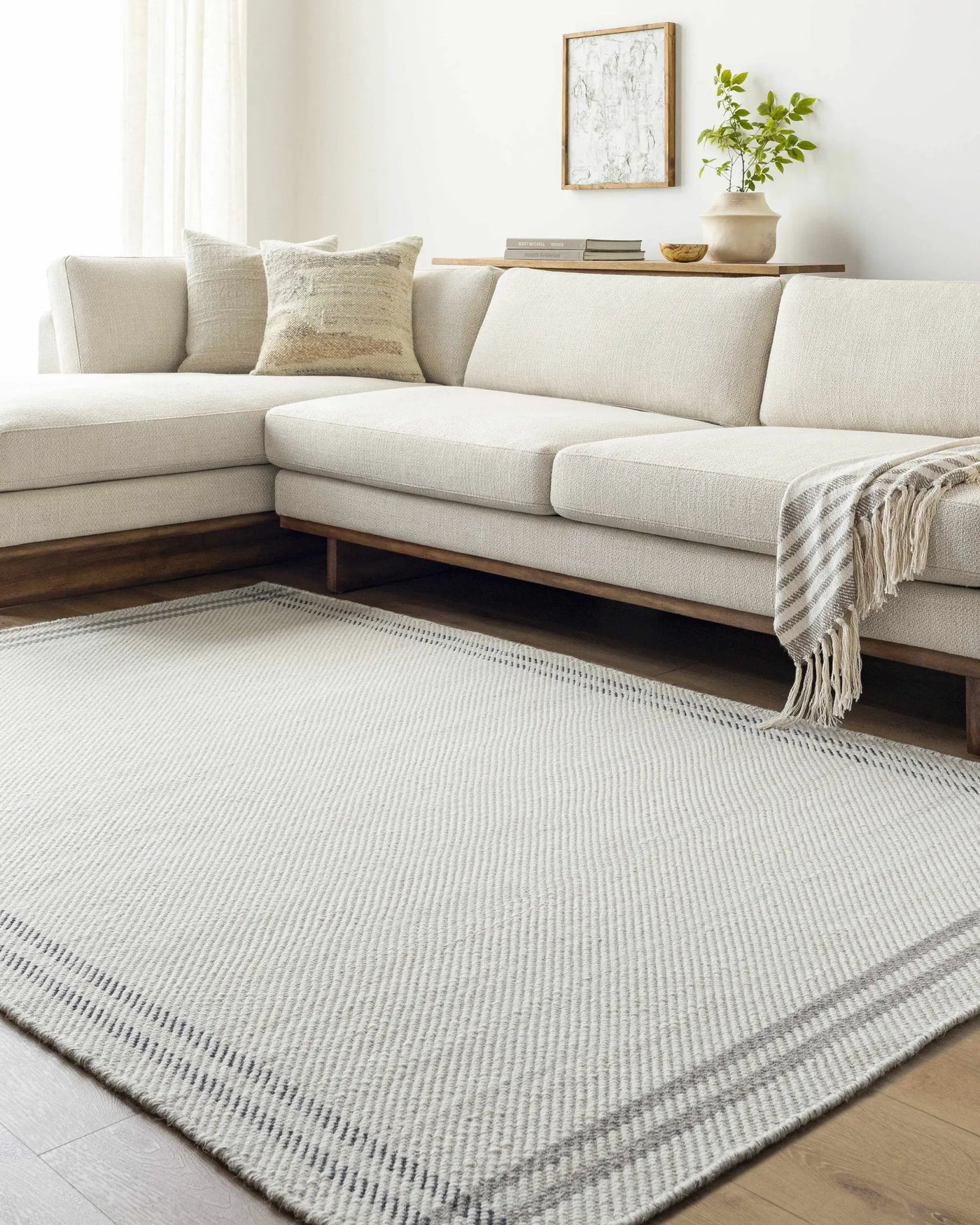 Nimue Cream & Charcoal Bordered Area Rug - Clearance by Boutique Rugs