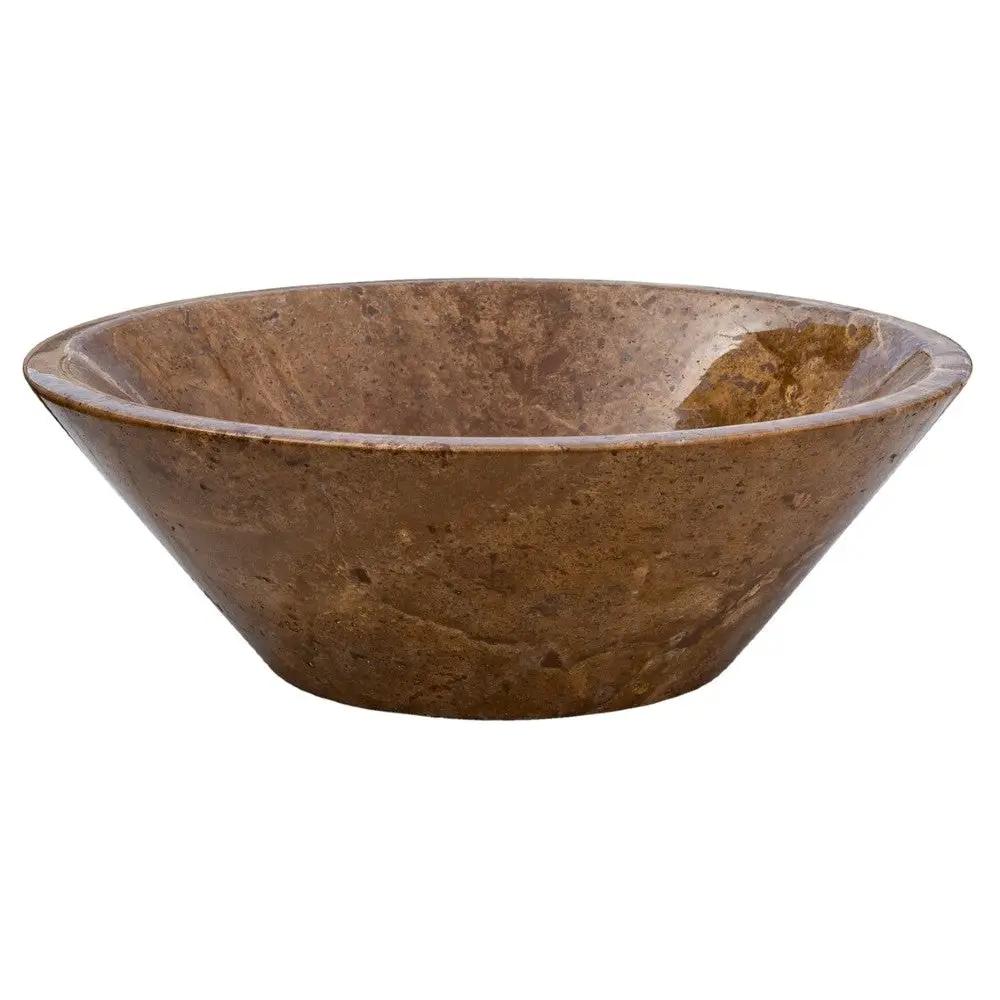 Handcrafted Noce Brown Travertine V-Shape Tapered Vessel Sink - Polished Finish 16x6 by GobekDesign