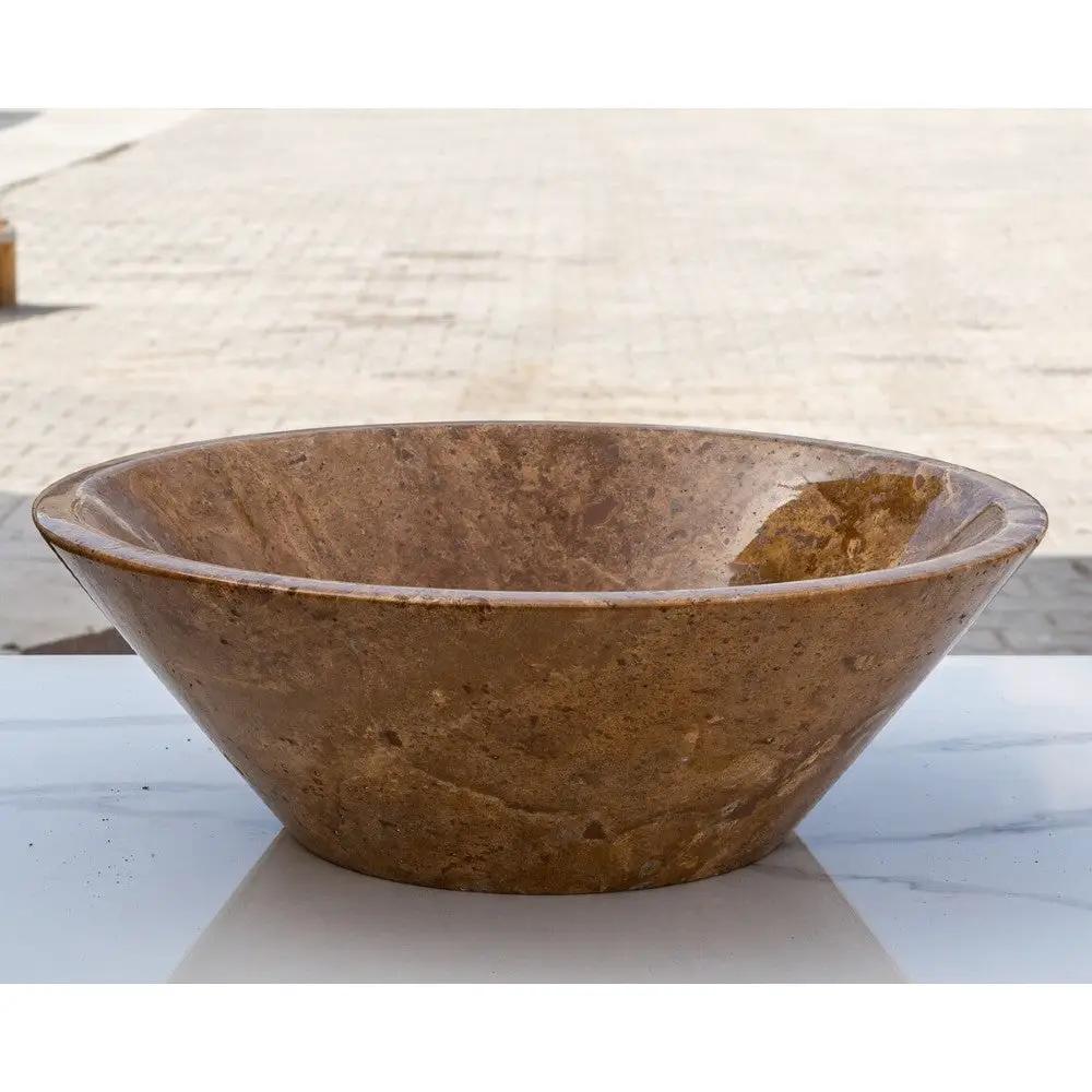 Handcrafted Noce Brown Travertine V-Shape Tapered Vessel Sink - Polished Finish 16x6 by GobekDesign