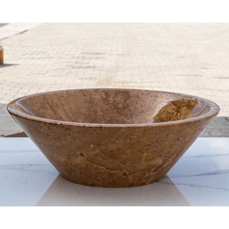 Noce Brown Travertine V-Shape Tapered Sink Polished (D)16" (H)6" by GobekDesign