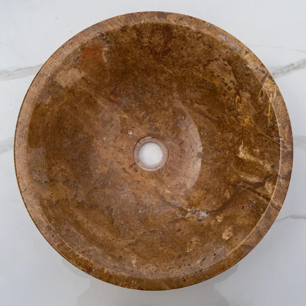 Handcrafted Noce Brown Travertine V-Shape Tapered Vessel Sink - Polished Finish 16x6 by GobekDesign
