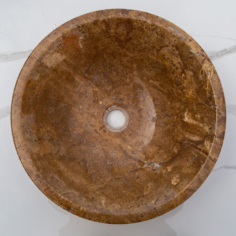 Noce Brown Travertine V-Shape Tapered Sink Polished (D)16" (H)6" by GobekDesign