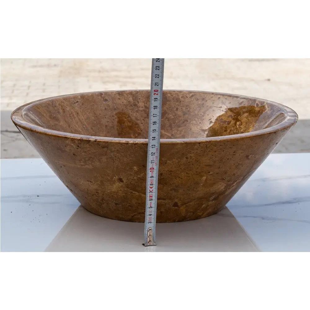 Handcrafted Noce Brown Travertine V-Shape Tapered Vessel Sink - Polished Finish 16x6 by GobekDesign