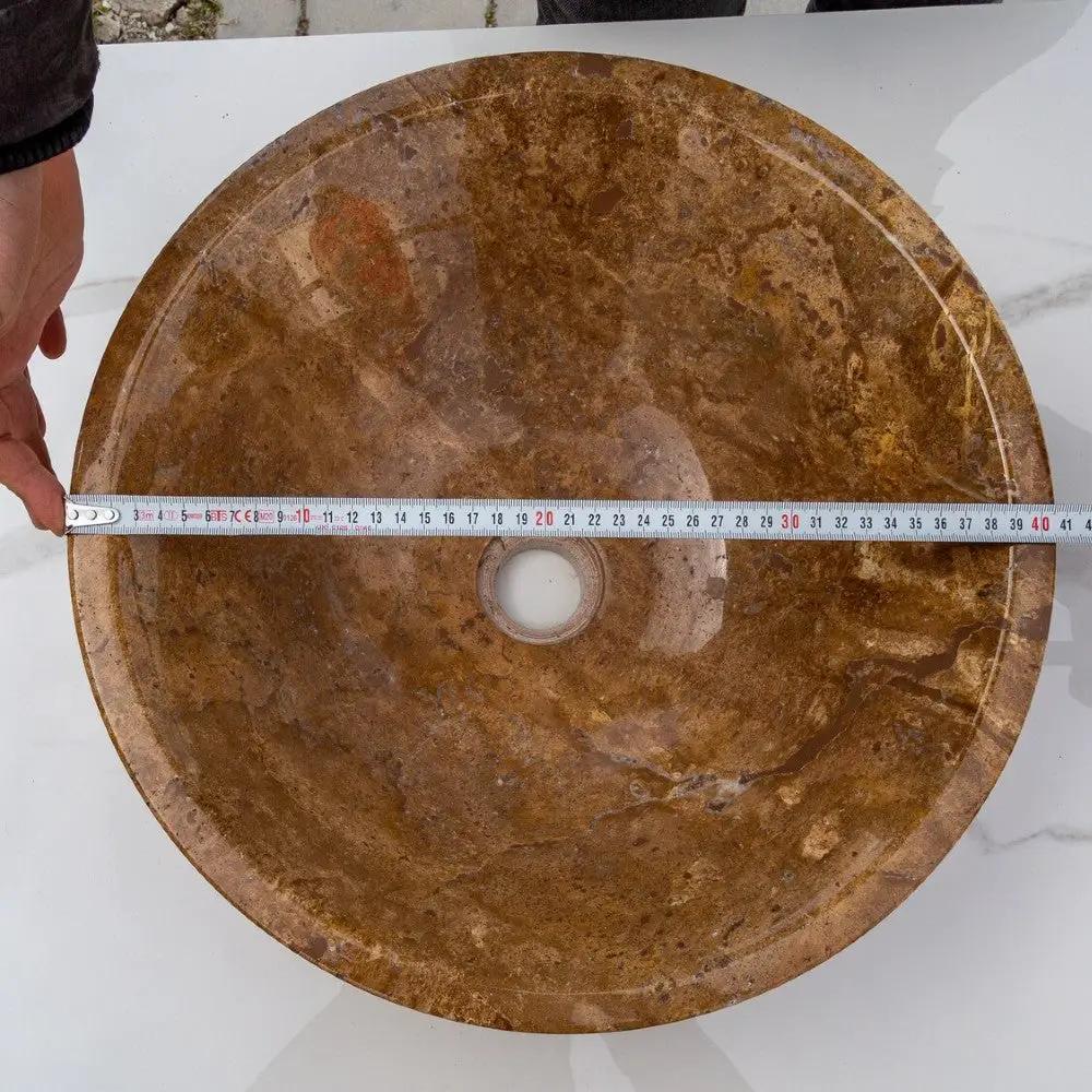 Handcrafted Noce Brown Travertine V-Shape Tapered Vessel Sink - Polished Finish 16x6 by GobekDesign